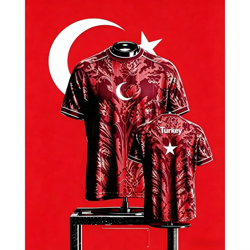 Turkish Floral Football Jersey, Suitable for Summer Outdoor Training, Breathable and Quick-drying Men's T-shirt
