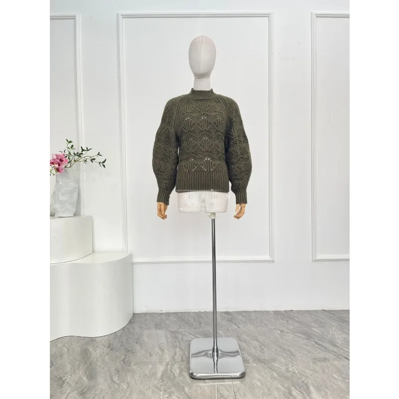 

2025 New Beautiful Deep Green Long Sleeve Puppy Print Sweater Pullover Tops High Quality