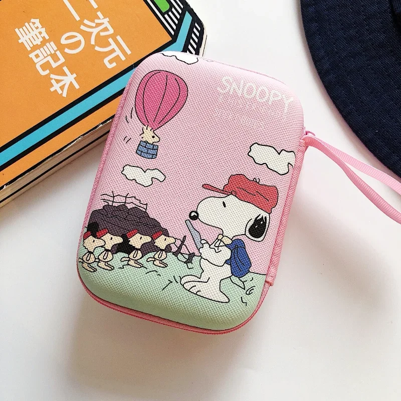 Portátil Snoopy Dados Saco De Armazenamento De Cabo, Anime Headset, Linha De Dados USB, U Disk Organizer, Bonito, Grande Capacidade Coin Purse,