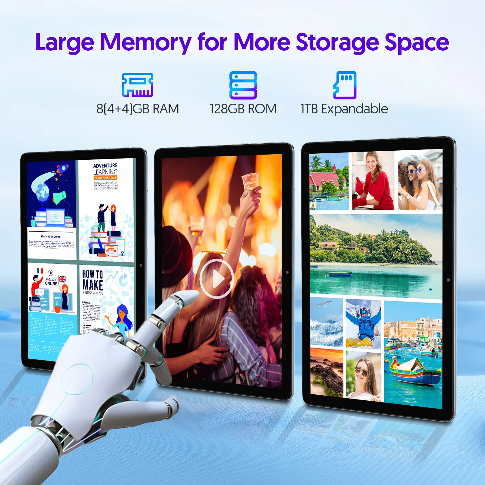 10-Zoll-Tablet-PC, Android 14-System, Octa-Core-Prozessor, 1280*800 HD-IPS-Bildschirm, 4 GB RAM, 128 GB interner Speicher, 8000 mAh