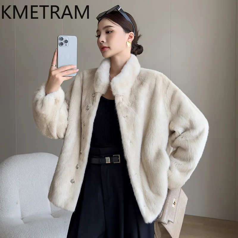 KMETRAM 100% veste de fourrure de vison entière femme luxe col montant manteau de fourrure véritable vêtements d'extérieur d'hiver femmes vêtements 2025 шуба ж Döncud