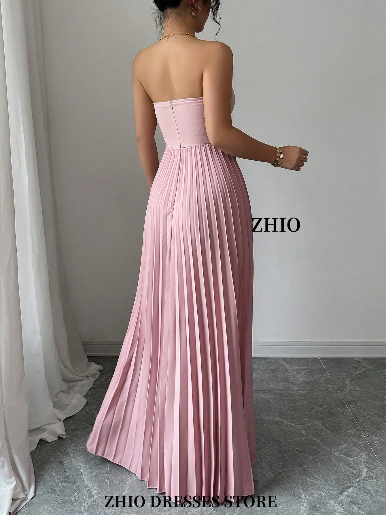 ZHIO A-Linie, elegantes, romantisches Damenkleid, trägerlos, rückenfrei, plissiert, für formelle Anlässe, Partykleid, Dubai, Meerjungfrau, individuell