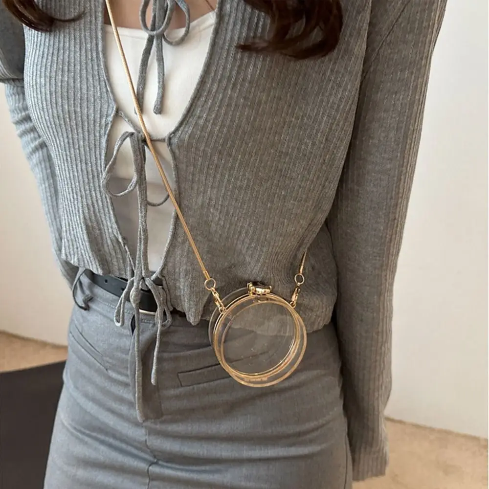 

Creative Clear Acrylic Chain Bag with Chain Strap Round/Square/Heart/Polygon Acrylic Crossbody Bag Hard Case Detachable