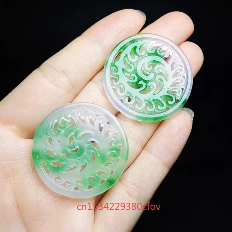 Natural Ice Bottom Floating Flowers Jade Carved Hollowed Out Pendant Accessories DIY Earrings Chinese Jewellery Amulet Women