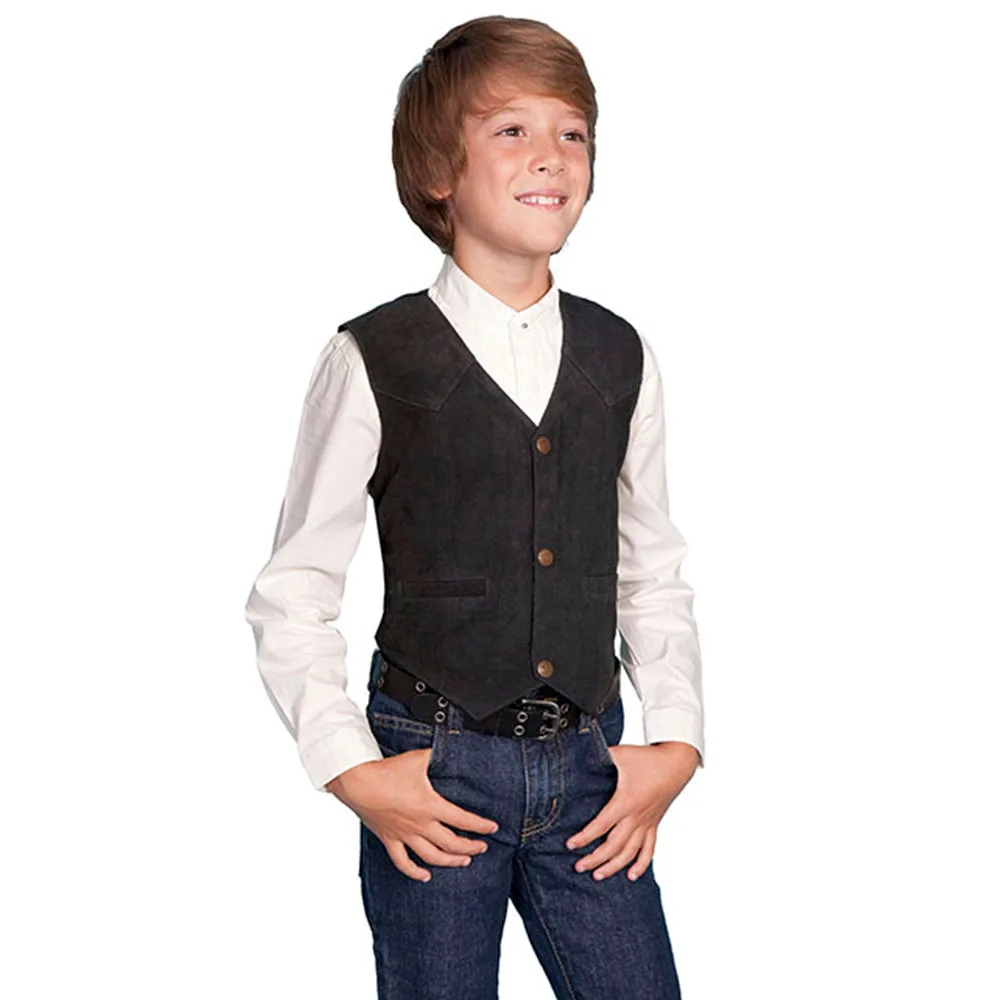 Boy's Vest 3 Button Suede Leather V Neck Kids Casual Waistcoat Sleeveless Jacket Dress Gilet West Cowboy Style Clothes