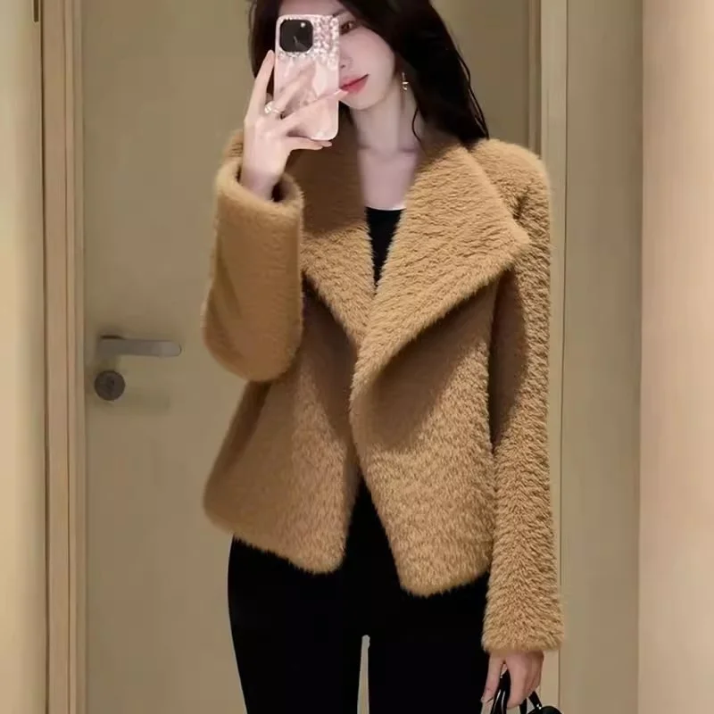 

Кофейно-коричневое кашемировое шерстяное пальто, женская зимняя утепленная куртка-тренч, легкая роскошная модная верхняя одежда, высококачественный теплый женский топ W24