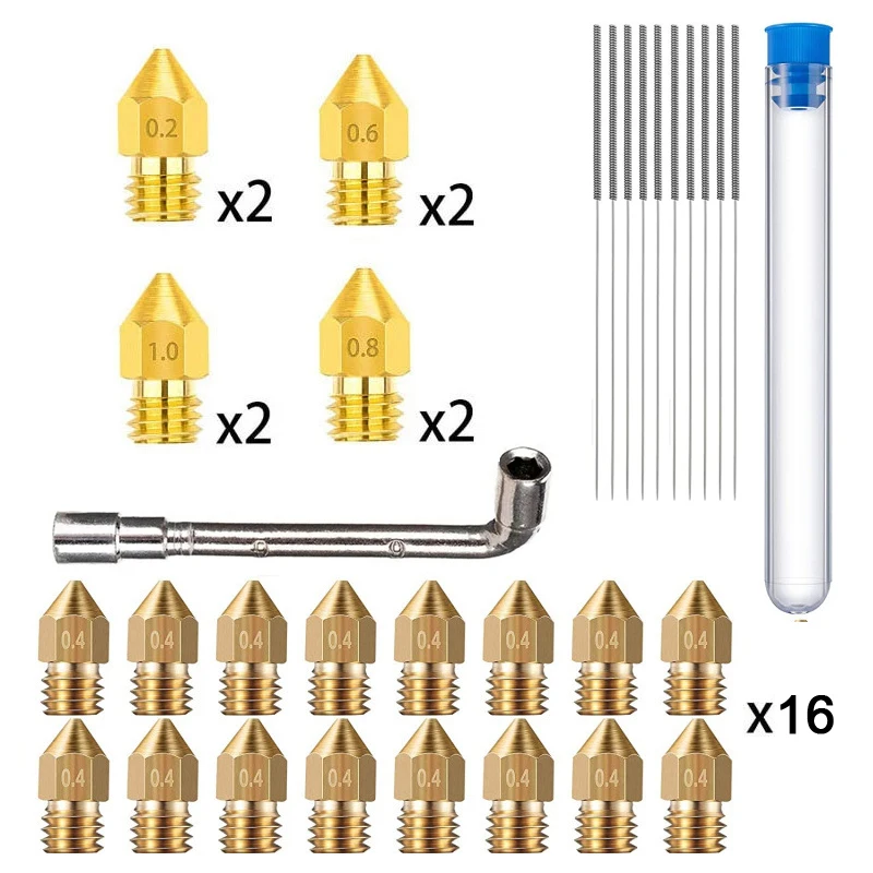 

MK8 Nozzle 35 Pcs Kit for Ender 3/3 V2/5, CR-10, 0.2/0.4/0.6/0.8/1.0mm Nozzles with Tools 3D Printer Accessories Maintenance Set