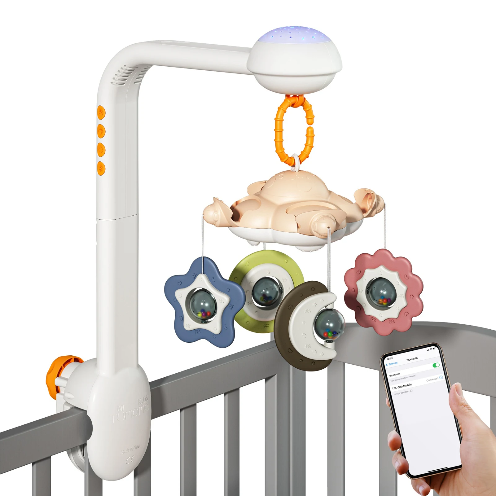 

Baby Crib Mobile with Projection Night Light Soothing Music Hanging Rattle Toys 360° Rotatable Nursery Soother Toy for Infants