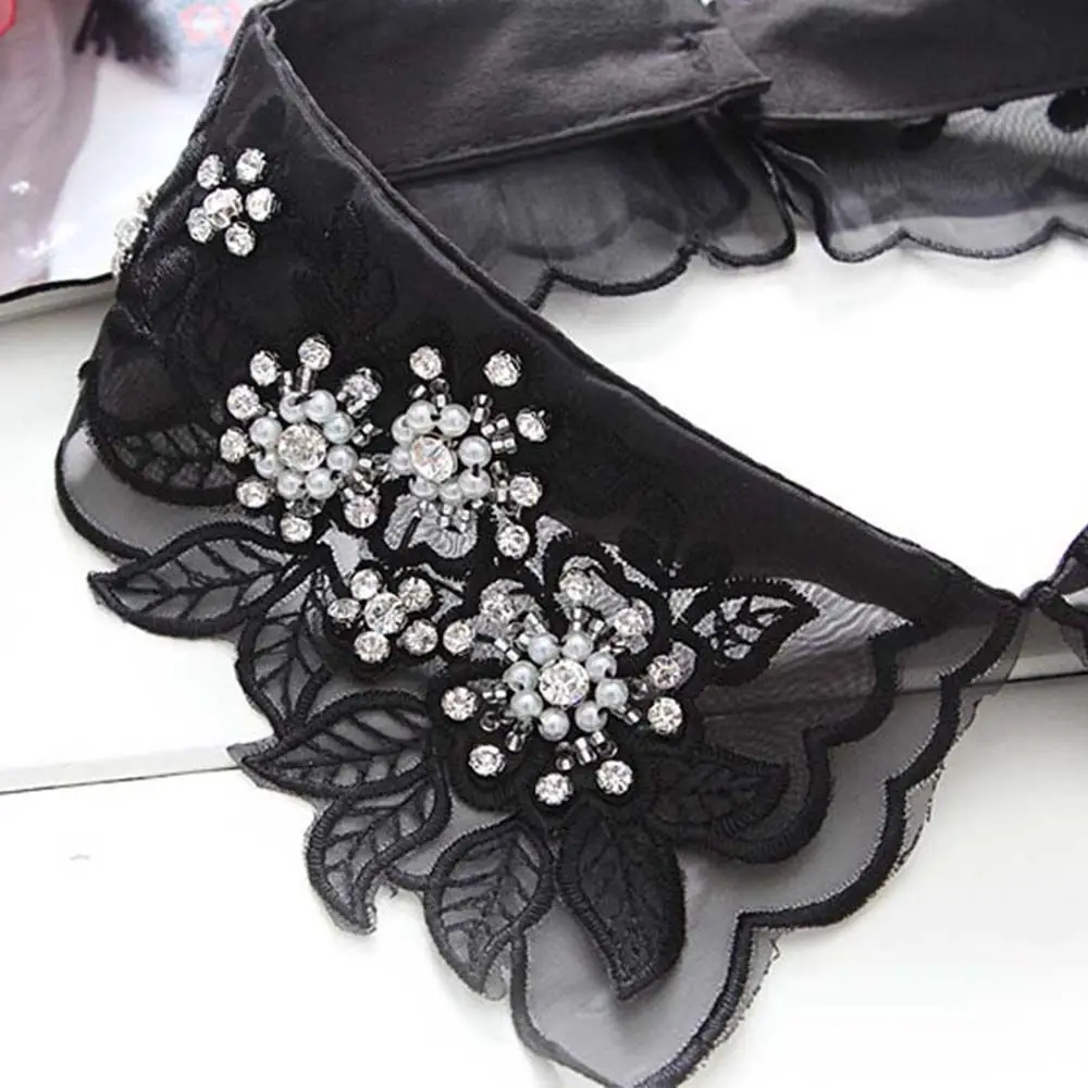 Black/white Women Cotton Flower Leaves Rhinestone Shirts Collars Fake Collar Lace Fake Neckline