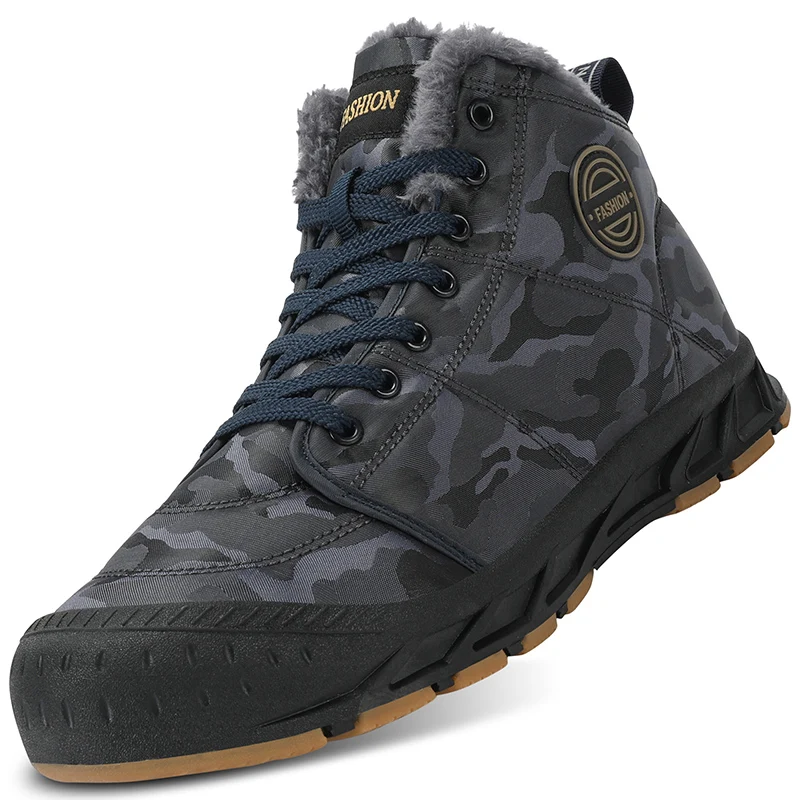 Herren-Schneestiefel mit hohem Schaft, wasserdicht, mit Fell gefüttert, Winterstiefel, rutschfest, isoliert, Outdoor-Wanderstiefel, für kaltes Wetter, zum täglichen Spazierengehen. – Detail 8