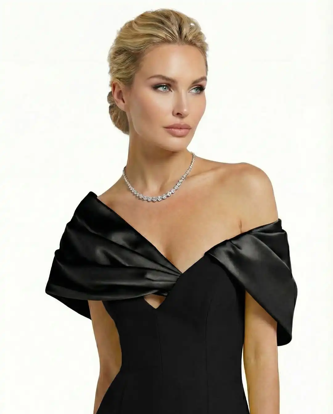 New Design Sexy Off The Shoulder Knot Pleated Detail Satin High Slit Open Back Bodycon Mermaid Evening Prom Formal Party Dress