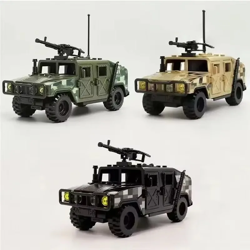 Military armored vehicle building module, combat truck model set with soldiers' small gifts and toys for birthday.
