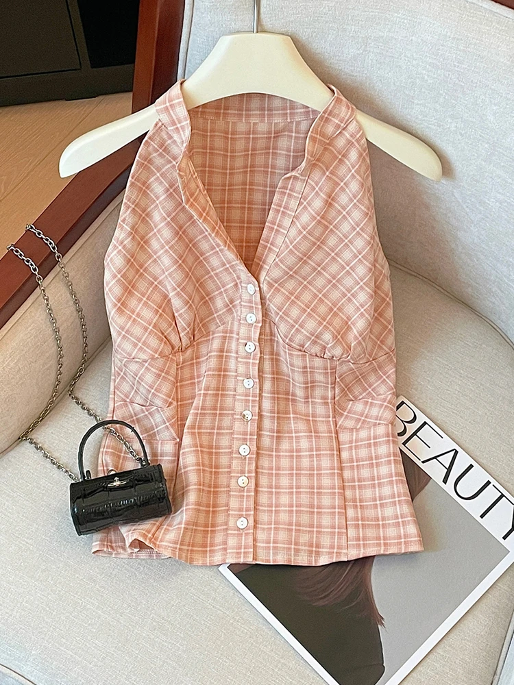 Summer Women Korean Fashion Gyaru Plaid Tank Top Coquette Sleeveless Crop Top Y2k 2000s Estetyczna kamizelka Vintage Old Money Cute