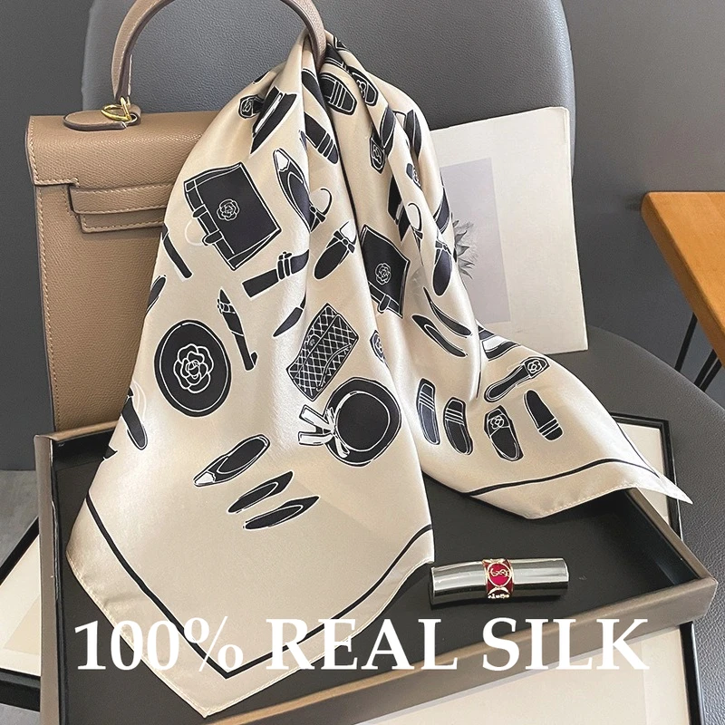

100% натуральный шелковый шарф для женщин: элегантный, высококачественный, квадратный, модный, с принтом, для волос, на шею, как шаль, хиджаб, бандана, платок