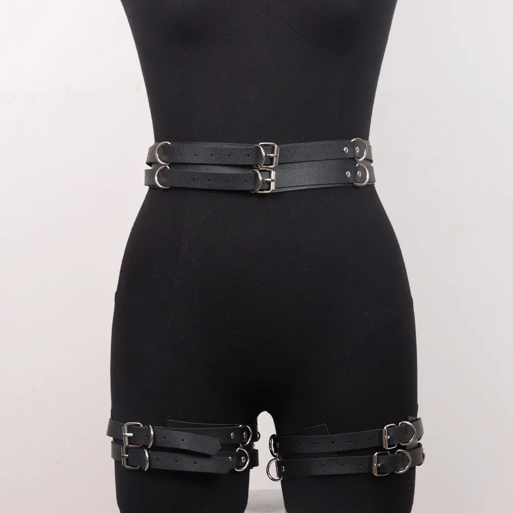 Sexy Bdsm Harness Woman Goth Clothes Leather Garter Belt Bondage Erotic Fetish Lingerie Body Stockings Thigh Garter Accessories