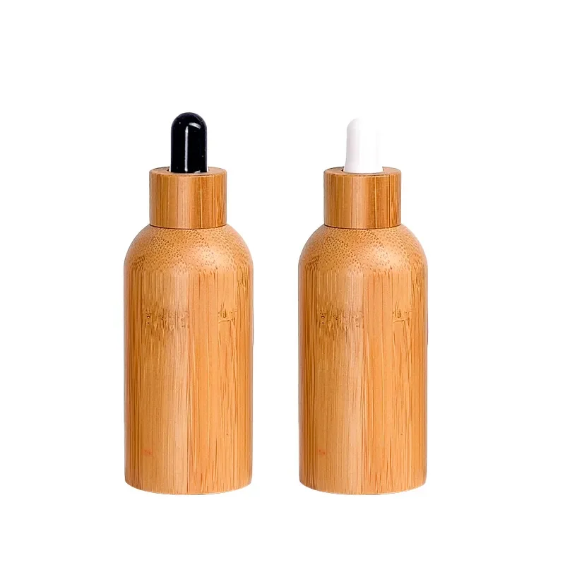 

100Pcs 15/30/50ML Bamboo Shell Dropper Bottles Amber Glass Bottles with Eye Dropper Leak Proof Travel Bottles for Essence Liquid