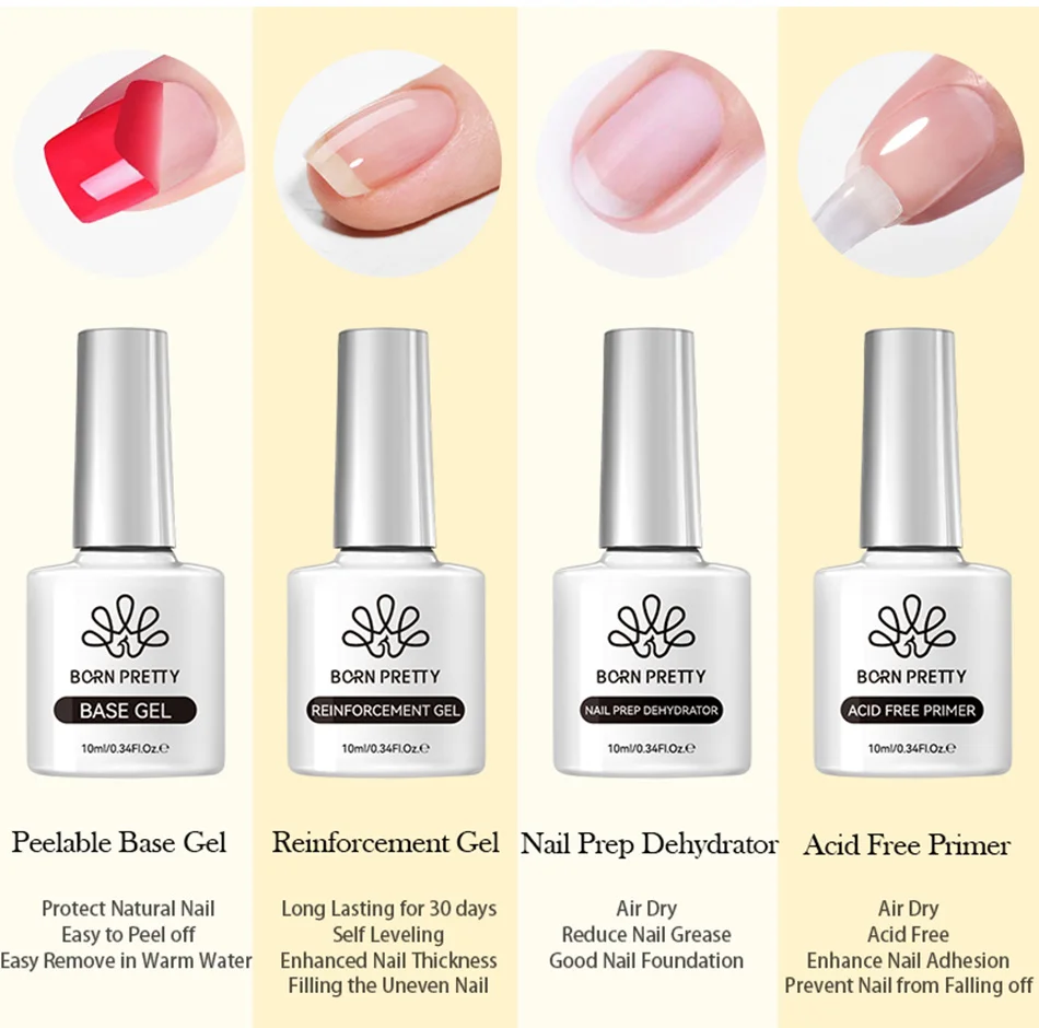 BORN PRETTY Base Gel Super Top Coat Nagellack Design-Verstärker Lack Semi-Permanent Abziehbarer UV LED Nagelkunst-Lack 10ml – Detail 4