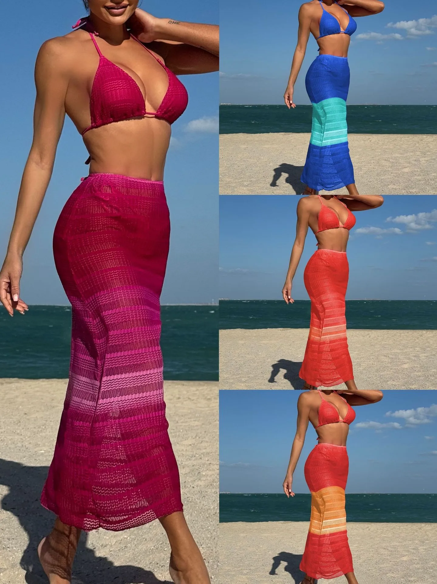 2026 Bikini Swimsuit Women Triangle Top Tie Side Bottom Bikinis Solid Color Beachwear Swimwear Halter Neck Two Piece Bikini