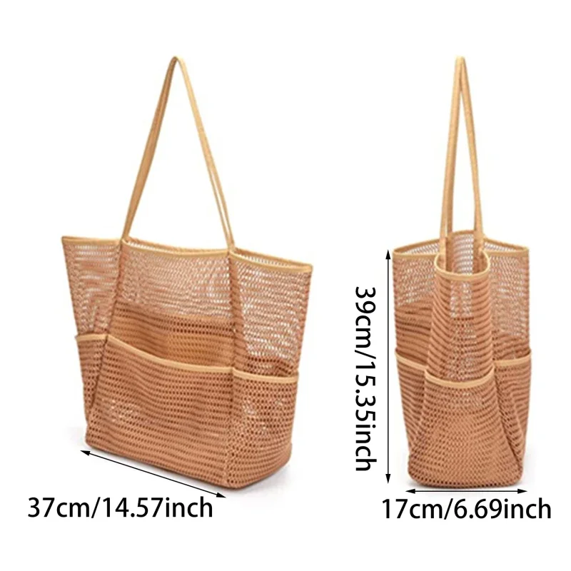 Bolsa de praia multi bolsos para toalhas, malha, durável bolsa de viagem, brinquedos organizador, impermeável, roupa interior, armazenamento de natação, verão