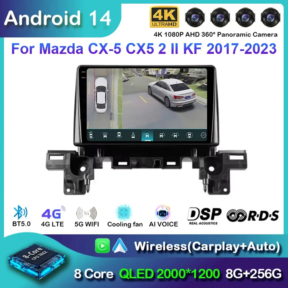 Pour Mazda CX-5 2 II KF 2017 2018 2019 2020 2021 2022 2023 Android 14 Radio Lecteur De Voiture GPS Navi Écran DSP Stéréo 4G LET 5G WIFI