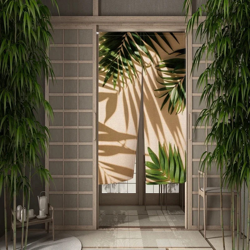 

Green Leaves Shadow Door Curtain Dining Kitchen Art Door Curtain Japan Partition Curtain Drape Entrance Hanging