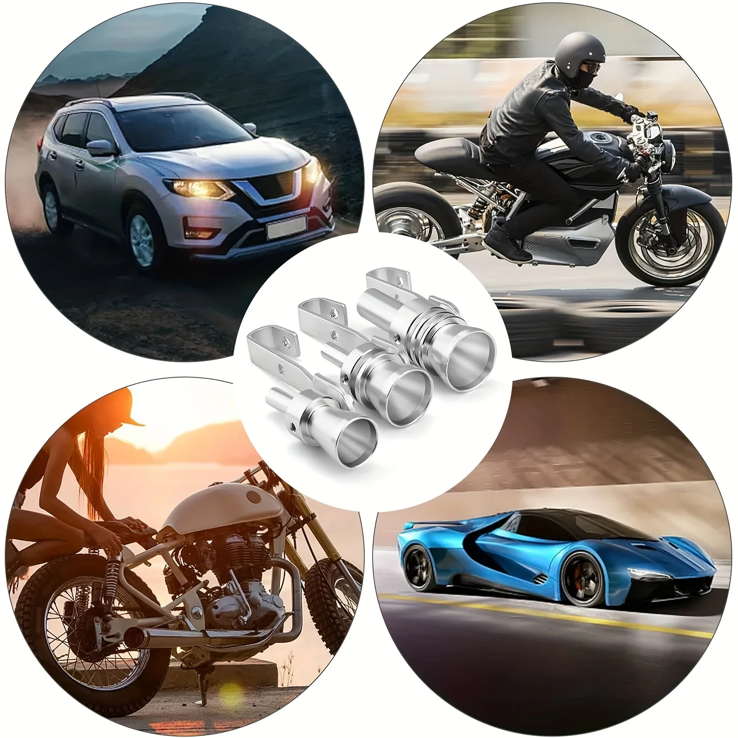 

Silver Turbo Sound Whistle Muffler Exhaust Pipe Aluminum Sound Simulator Size 3 Exhaust Sound Enhancer With Mounting Kit