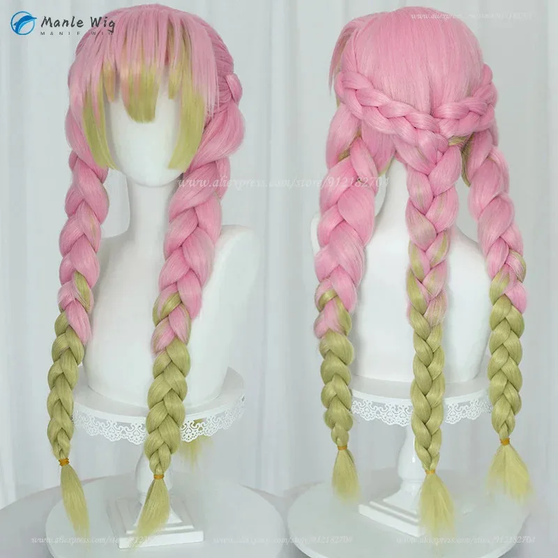 High Quality Anime Kanroji Mitsuri Cosplay 85cm Gradient Braids Mitsuri Kanroji Cosplay Anime Wigs Heat Resistant Synthetic Hair