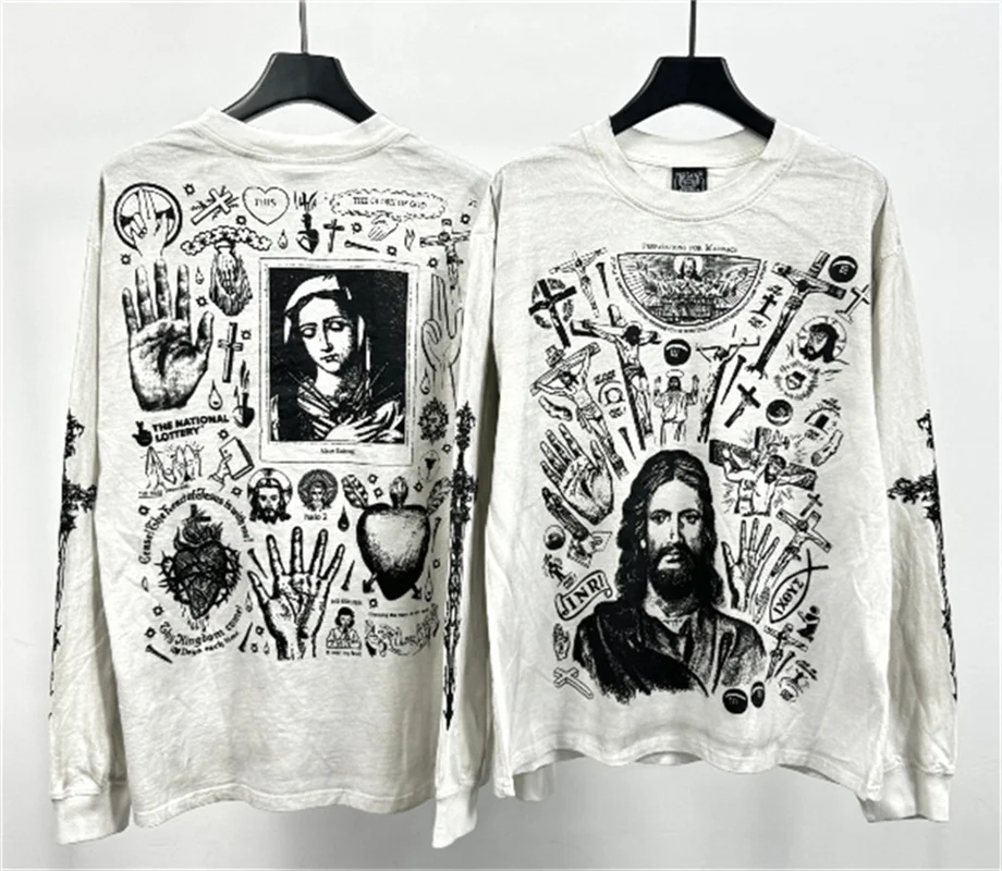 

Рубашка SAINT Jesus on the Cross L/S 2025AW, футболка с длинными рукавами для мужчин и женщин, дизайнерская футболка с дырками