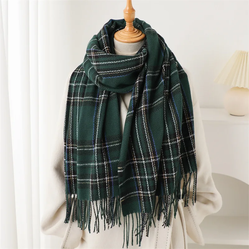 Luxus Marke Plaid Winter Frauen Kaschmir Schal Warme Halstuch Pashmina Dame Schals und Wraps Casual Quaste Schals Schalldämpfer