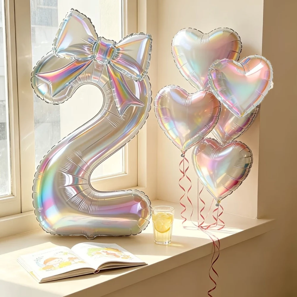Große 40-Zoll Bunte Transparente Schmetterlings-Knoten-Zahlen-Herzform Aluminiumfolienballons für Verlobungs- und Geburtstagsdekorationen – Detail 3