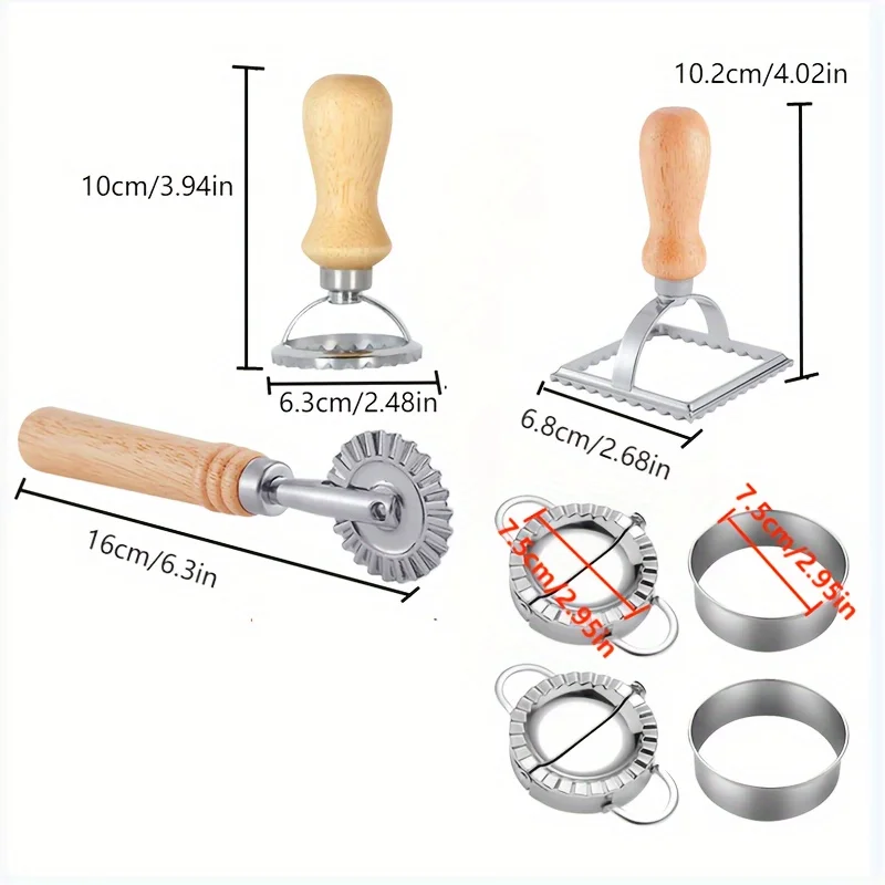 5 Pcs Wonton Making Knife Set with Wooden Handle Roller Knife Cover Noodle Pressing Wheel Pasta Tool Kit for Kitchen