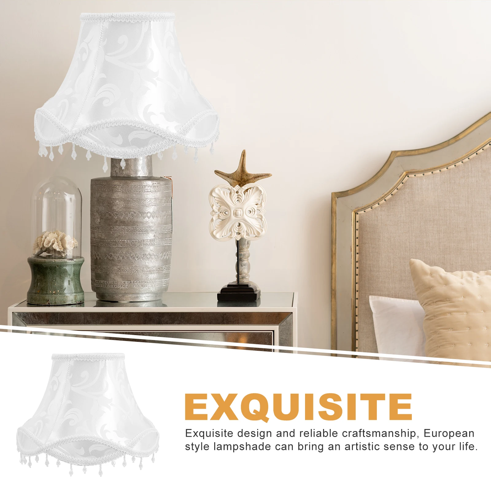 

Lamp Shades For Table Lamp E27 Fabric Light Cover Decorative European Style Home Bedroom Beaded Fringe Cloth Art