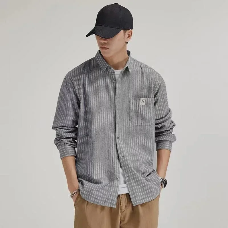 Men's Shirt Black With Pocket Striped Male Shirts Cheap Things Stylish Hot Korean Style Regular Collar Tops Xxl Luxury Social