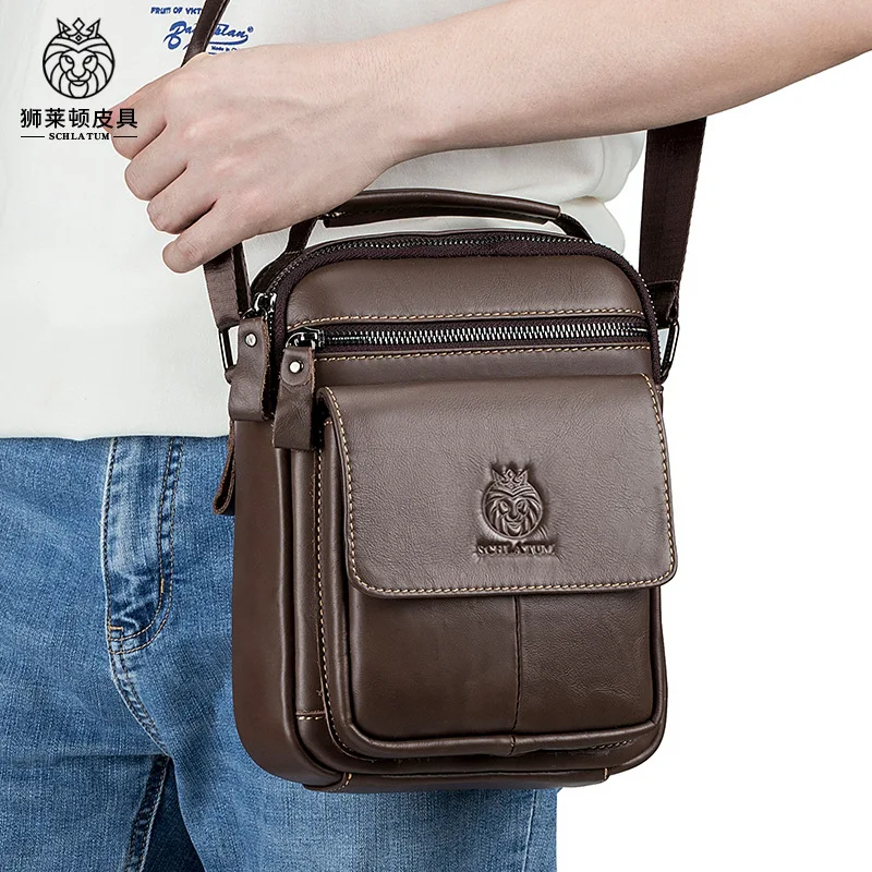 Vintage Men's Leather Crossbody Bag Coffee Cowhide Handbag Shoulder Sling Bag Business Casual Travel Tote Male Messenger Bag