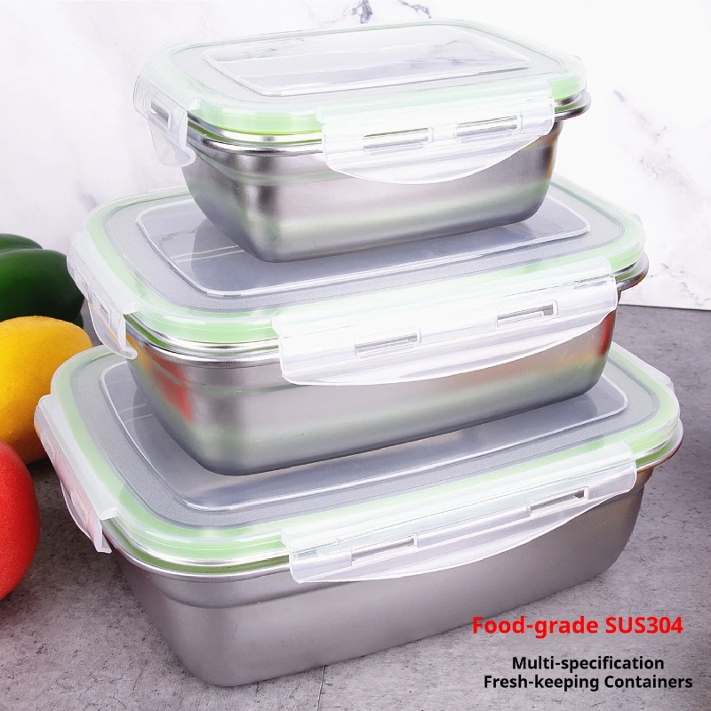Hochwertiges 304 Edelstahl Lebensmittel-Aufbewahrungsbehälter-Set, Stapelbare Lunchbox, Transparenter Deckel, für Zuhause, Küche, Schule, Büro