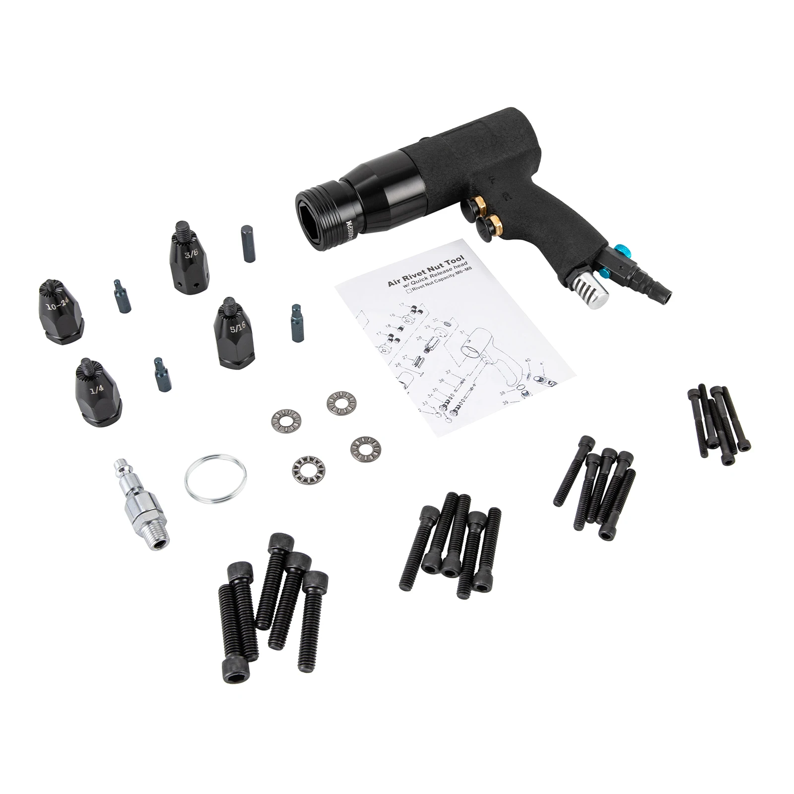 Pistole pneumatiche per dadi per rivetti Inserti per rivetti con filettatura W/10-24", 1/4", 5/16", 3/8" Teste di pistola per rivettare piastre metalliche