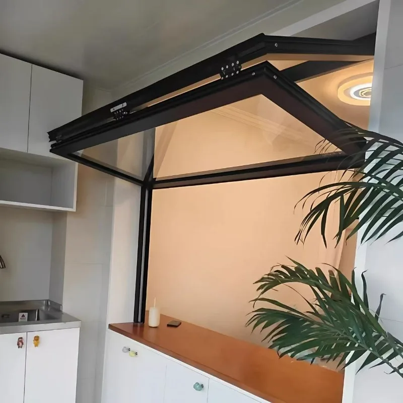 Aluminum alloy up and down folding window push up coffee milk tea shop kitchen Internet celebrity French hover up window