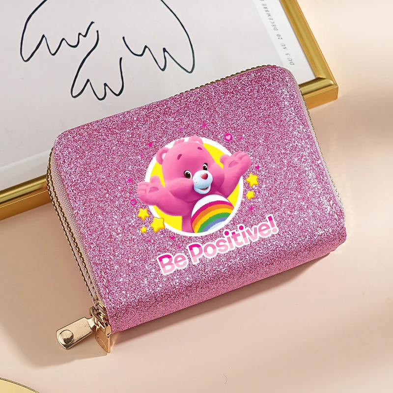 Kawaii Care Bears محافظ النساء بريق الترتر محافظ موضة حقيبة المال محفظة للعملة الائتمان حامل بطاقة متعددة أكياس هدية #2