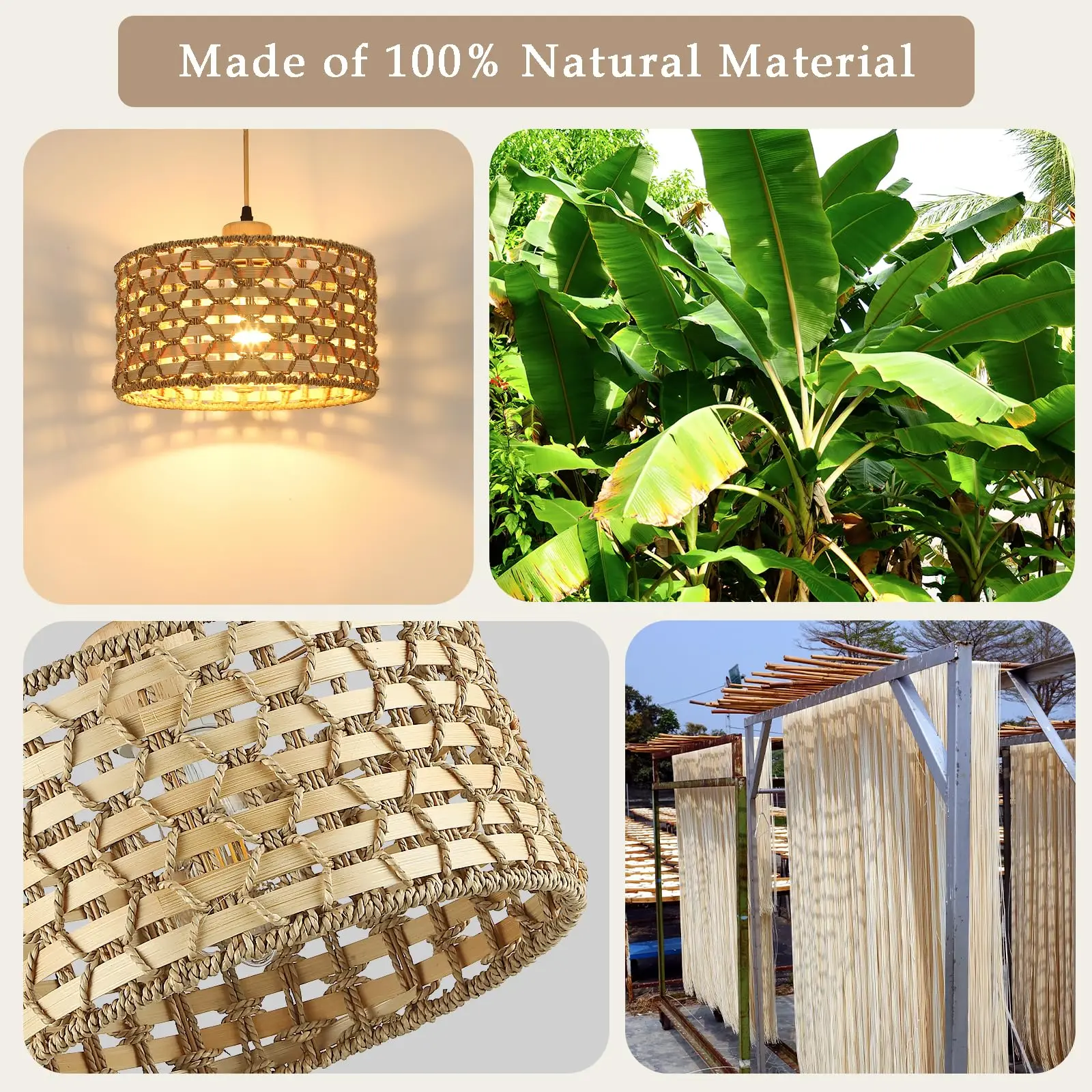 Hand-Woven Pendant Light, 11.8" Boho 1-Light Natural Rattan Hanging Lighting Fixture Ceiling Farmhouse Wicker Lamp