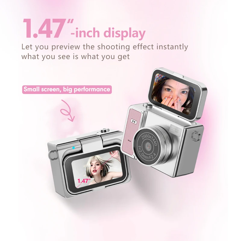 Retro Mini Camera 1.47 Inch 180° Flip Screen Digital CameraHD Pocket Camcorder CCD for Kids Adults Gift for Birthdays New Year
