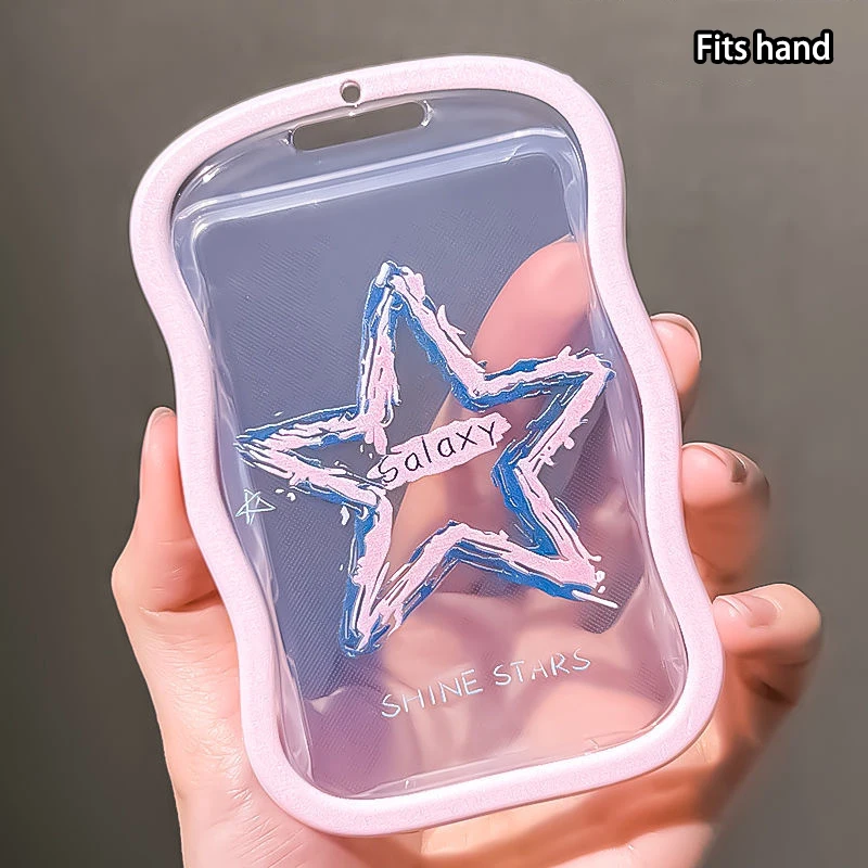 Transparent Stars Photo Card Holder Design Idol Photo Sleeve Anti Lost Keychain Photocards Protector Case Student Meal Card