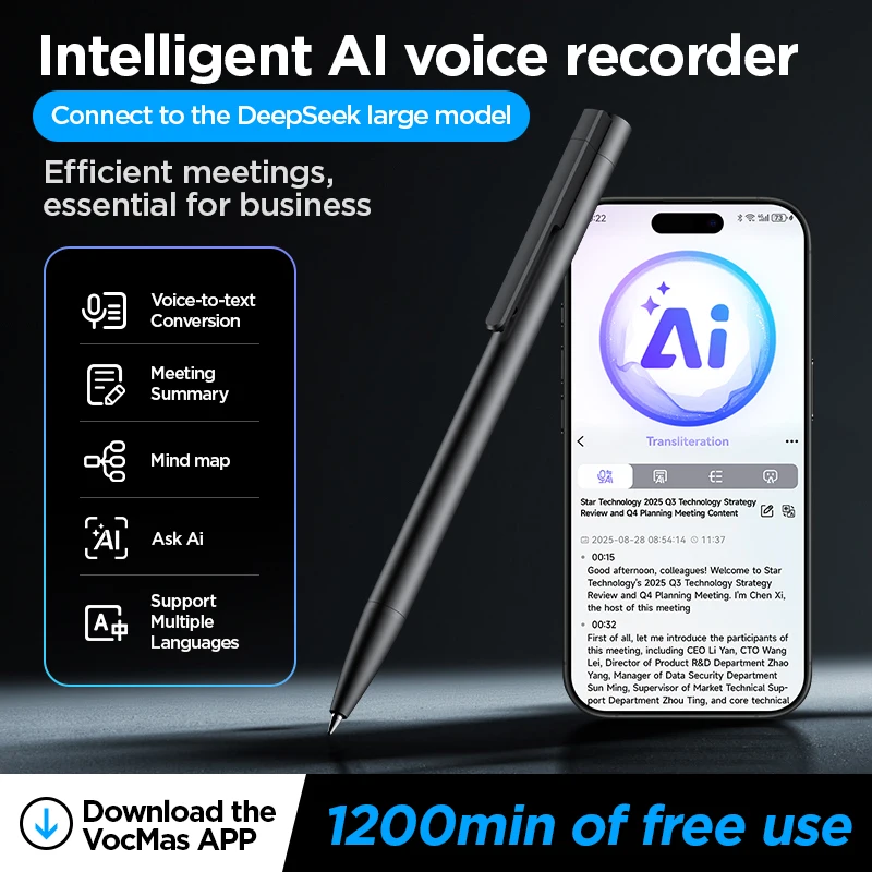 Writing Pen AI Voice Recorder Aluminum Alloy WIFI Transfer Transcribe&Summary&Translation AI Note Taker