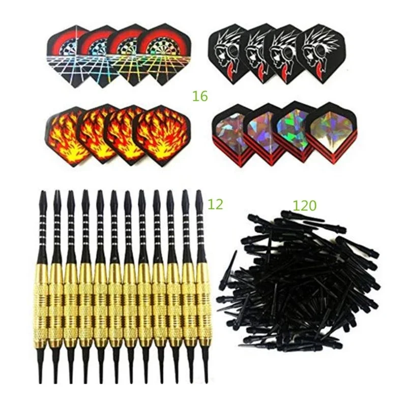 

18g Professional Dart Set Multiple Styles 4Color 12PCS Soft Tip Darts+16 Flights+120 Plastic Tip Points For Electronic Dartboard