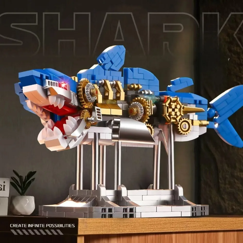 Moc Deep Sea Mechanical Shark Building Block Toy Kit Sea Creature Bricks Home Decor Children's Building Block Toys Gif