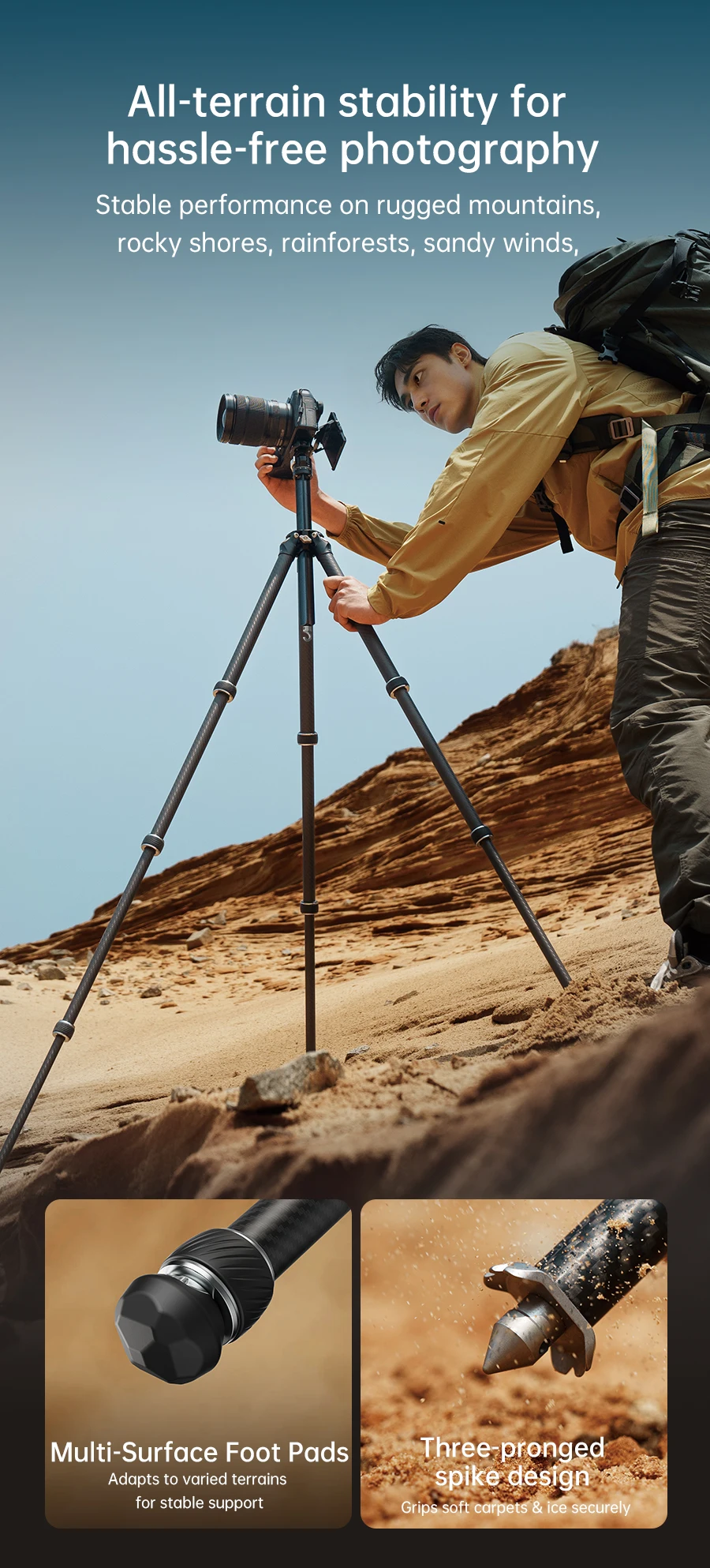 Ulanzi FALCAM TreeRoot Quick Lock Lite Stativ mit F38 Quick Release Upright 360 ° Kugelkopf für DSLR-Kamera, Reisen, Livestreaming – Detail 11