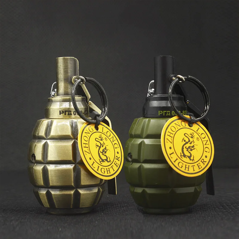 New Hand Grenade-Shaped Windproof Red Flame Lighter Metal Gas Cigar Lighters, Men'S Smoking Accessory Creative Gifts