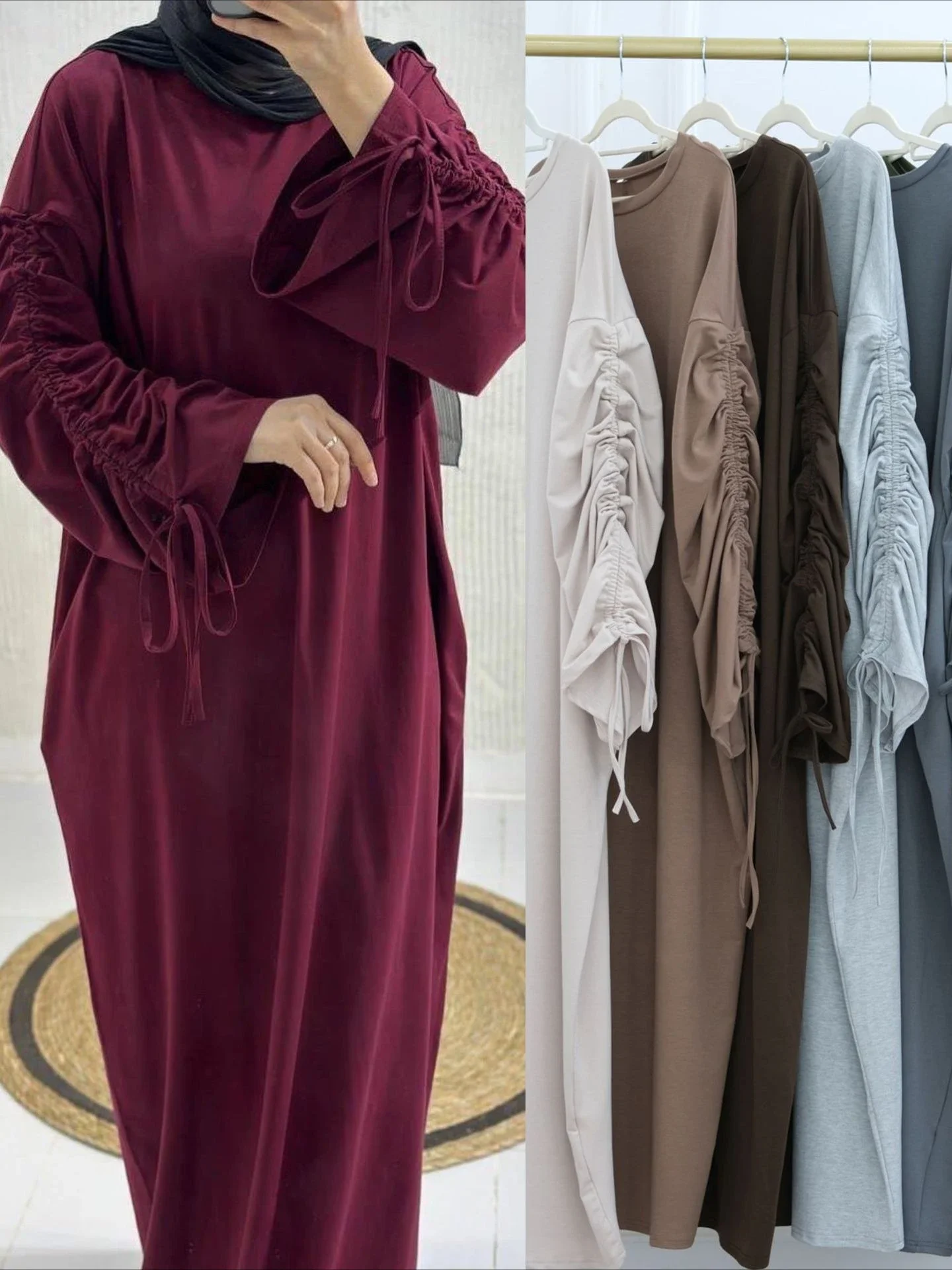 Abito da donna Abaya Dubai Eid Polsino musulmano con coulisse Party Jalabiya Ramadan Lungo Abaya Marocco Caftano Abiti Largos Abito arabo