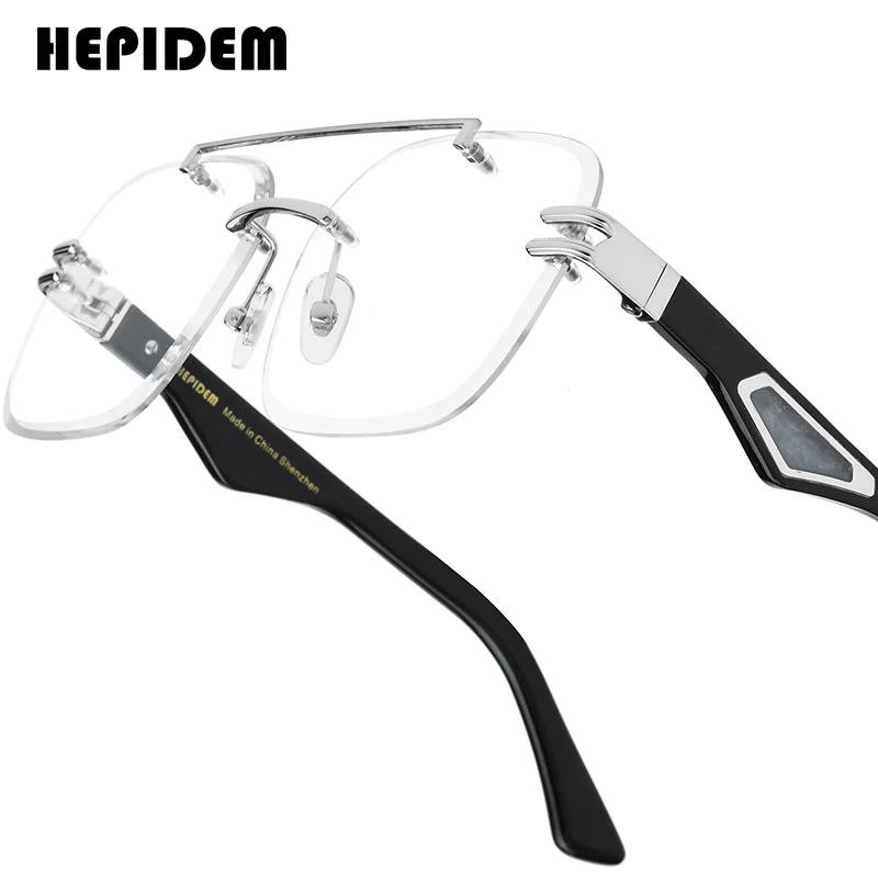 

HEPIDEM Buffalo Horn Glasses Men 2025 New Luxury Brand Design Rimless Frameless Big Oversize Square Buffs Eyeglasses Frame Women