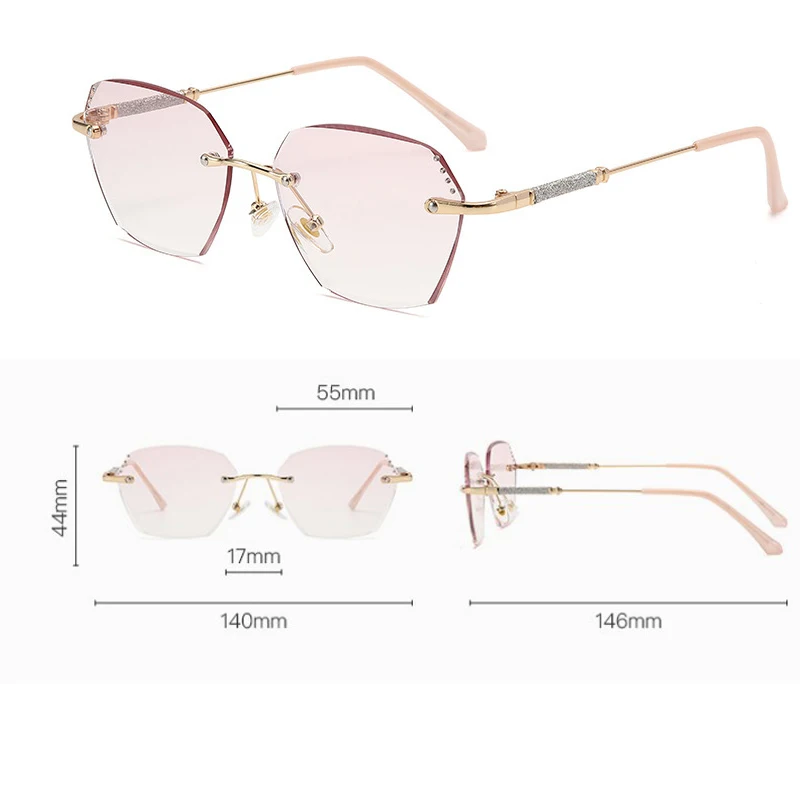 Luxury Ladies Diamond Cutting Reading Glasses Anti-blue Light Rimless Presbyopia Eyeglasses Optical Prescription Eyewear To +4.0