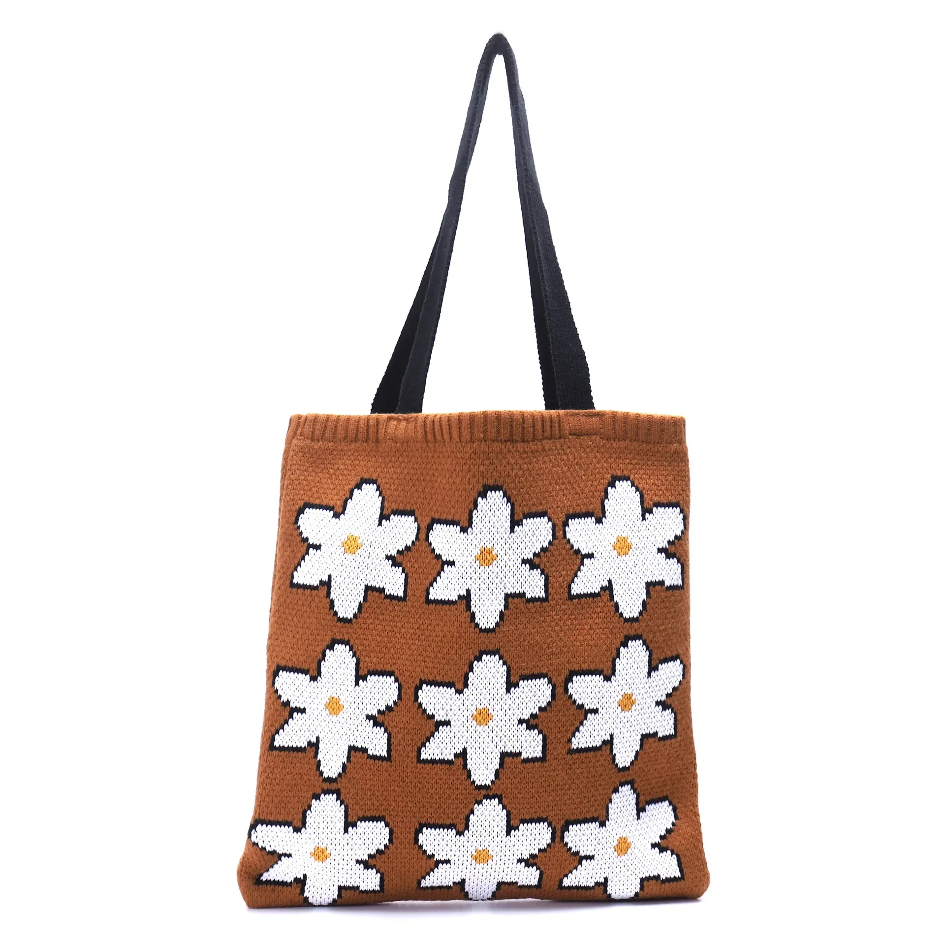 Feminino macio tricô floral sacola feminina estilo japonês coreano kawaii rural macio crochê trança compras bolsa de alça superior